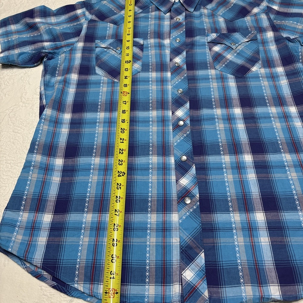 Roper Western Pearl Snap Shirt Mens X-Large Blue Plaid Embellished - Picture 4 of 12
